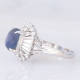 Anello ballerina vintage in platino con zaffiro stellato (4.59ct) e diamanti (0.85ctw), anni '90