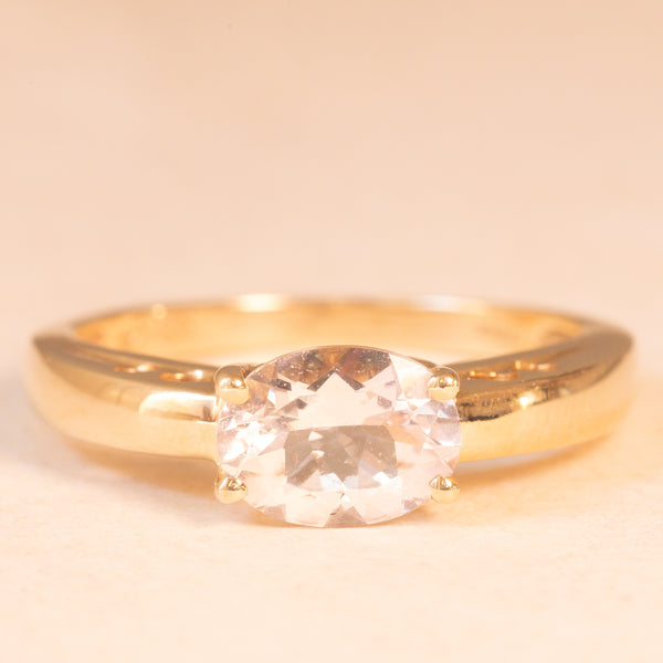 Solitario vintage in oro giallo 14K con morganite (1ct ca.), anni ‘80