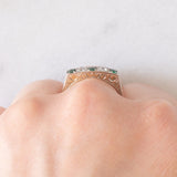 Veretta antica in oro giallo 14K con smeraldi (0.30ctw ca.) e diamanti (0.30ctw ca.), anni ‘20/‘30