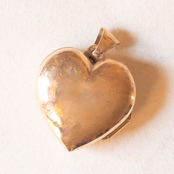 Ciondolo portafoto a forma di cuore in oro giallo 9K con diamante, anni ‘50