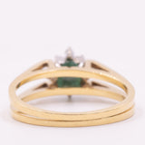 Raro anello girevole 2 in 1 in oro giallo e bianco 18K con smeraldo (0.30ct ca.) e diamanti di taglio brillante (0.20ctw ca.), anni ‘70/‘80
