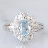 Anello ballerina vintage in platino con acquamarina (0.65ct) e diamanti (0.35ctw), anni ‘80/‘90