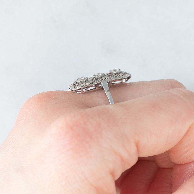 Anello Art Déco in oro bianco 14K e platino con diamanti (0.50ctw ca.), anni ‘30