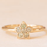 Anello vintage a forma di stella in oro giallo 9K con spinelli sintetici verdi (0.10ctw ca.), anno 2005
