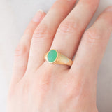 Anello a fascia vintage in oro giallo 9K con crisoprasio, anni ‘80