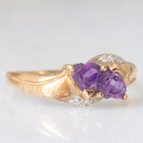 Toi et Moi vintage in oro giallo 9K con ametiste di taglio a cuore (0.80ctw ca.) e diamanti