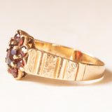 Vintage 9K Gelbgold Gänseblümchen-Bandring mit Granaten, 70er Jahre