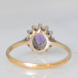 Anello a margherita in oro giallo 9K con ametista (0.35ct ca.) e diamanti (0.06ctw ca.), anno 1987