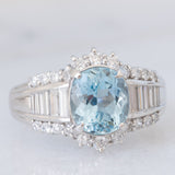 Anello vintage in platino con acquamarina (2.33ct) e diamanti (1ctw), anni ‘80/‘90