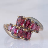 Anello vintage in oro giallo 8K con tormaline rosse, anni ‘80
