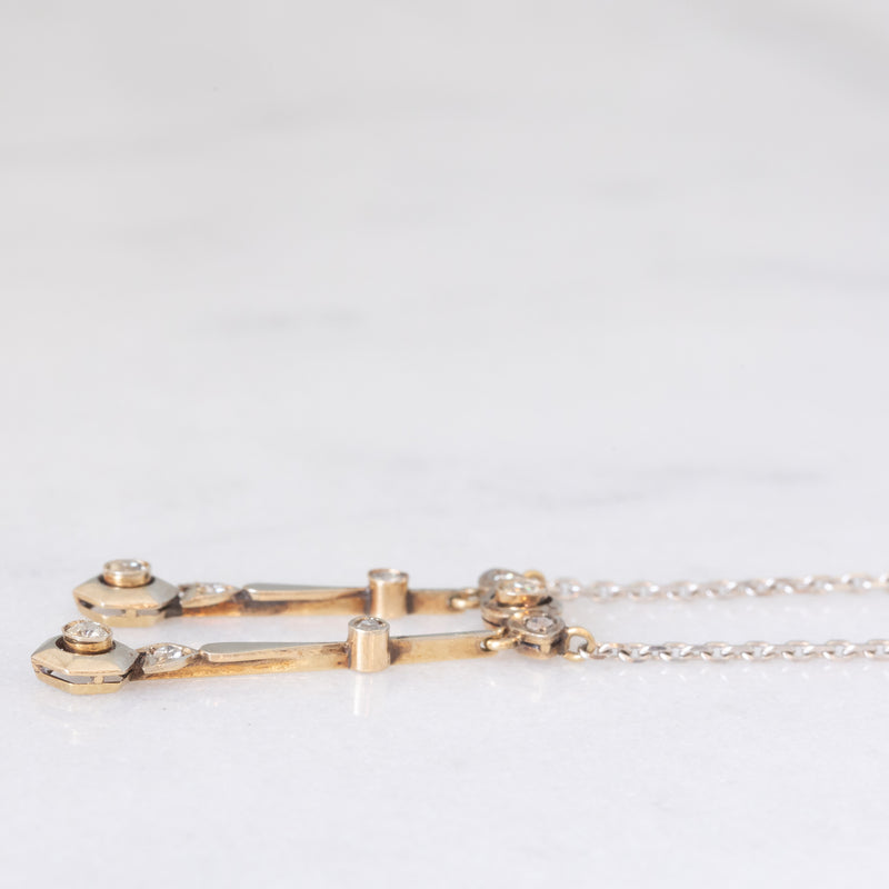 Collier Art Déco négligé in oro giallo e bianco 18K e 14K con diamanti di taglio vecchia miniera (0.30ctw ca.), anni ‘30