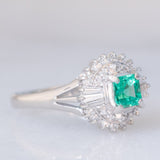 Anello ballerina vintage in platino con smeraldo (0.40ct) e diamanti (0.38ctw), anni ‘90