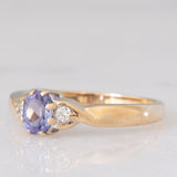 Trilogy vintage in oro giallo 9K con tanzanite (0.35ct ca.) e diamanti di taglio brillante (0.05ctw ca.), anni ‘90