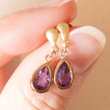 Vintage-Tropfenohrringe aus 9-karätigem Gelbgold mit Amethyst (ca. 0.80 ctw), 70er Jahre