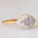 Anello vintage in oro giallo e bianco 9K con tanzaniti (0.25ctw ca.) e diamanti, anni ‘90