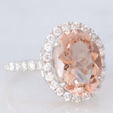 Anello a margherita vintage in platino con morganite (5.20ct) e diamanti (0.85ctw), anni ‘2000