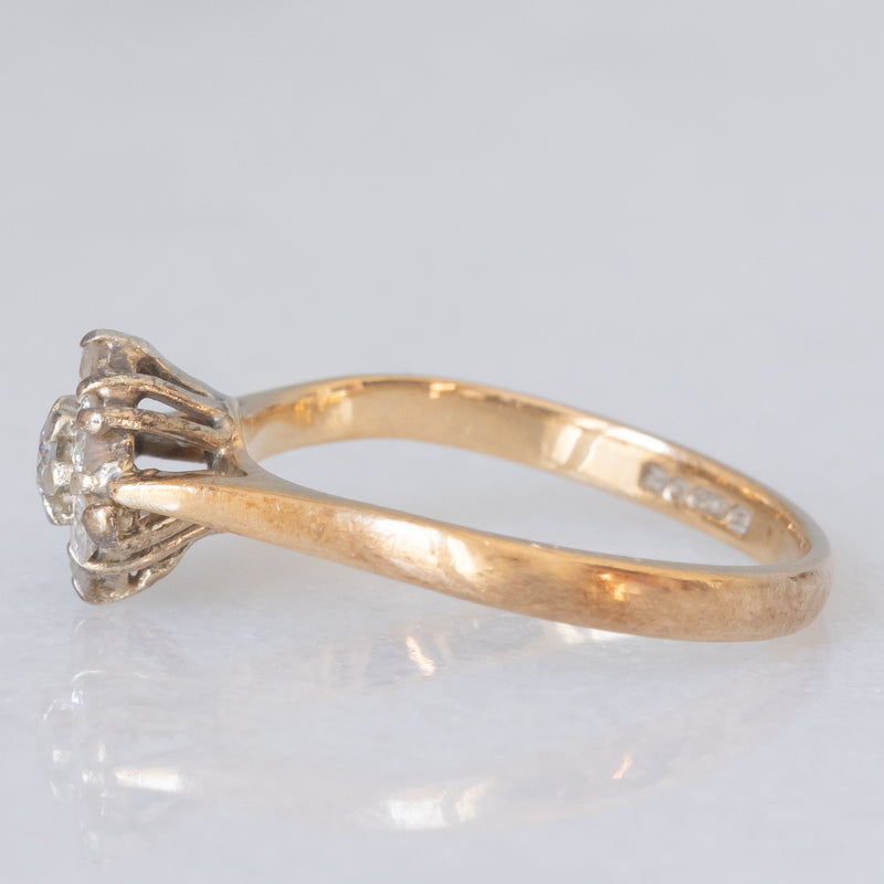 Anello a margherita vintage in oro giallo 9K con diamanti di taglio brillante (0.30ctw ca.), anno 1990