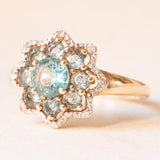 Blumenförmiger Vintage-Ring aus 9-karätigem Gelb- und Weißgold mit Apatiten (ca. 0.80 ctw) und Diamanten, 2007