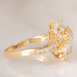 Anello vintage in oro giallo 14K con diamanti di taglio brillante e di taglio baguette (0.75ctw ca.), anni ‘70/‘80