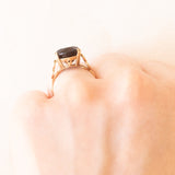 Vintage-Cocktailring aus 9-karätigem Gelbgold mit Rauchquarz (ca. 5 Karat) und Herzverzierungen, 1991