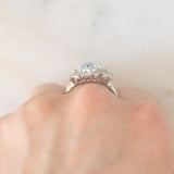 Anello a margherita vintage in platino con acquamarina (2ct) e diamanti (0.56ctw), anni ‘80