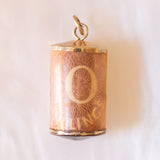 Vintage 9K Yellow Gold Plastic Cylinder Emergency Money Pendant with Ten Shilling Note, 60s/70s