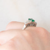 Anello vintage in stile Art Déco in platino con smeraldo (0.80ct) e diamanti (0.49ctw), anni ‘90