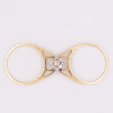 Raro anello girevole 2 in 1 in oro giallo e bianco 18K con smeraldo (0.30ct ca.) e diamanti di taglio brillante (0.20ctw ca.), anni ‘70/‘80