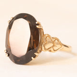 Vintage-Cocktailring aus 9-karätigem Gelbgold mit Rauchquarz (ca. 5 Karat) und Herzverzierungen, 1991