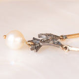 Necklace with 18K yellow gold chain and antique decoration in silver and 18K yellow gold with rose cut diamonds and white pearl
