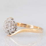 Anello a fiore vintage in oro giallo e bianco 9K con diamanti (0.15ctw ca.)