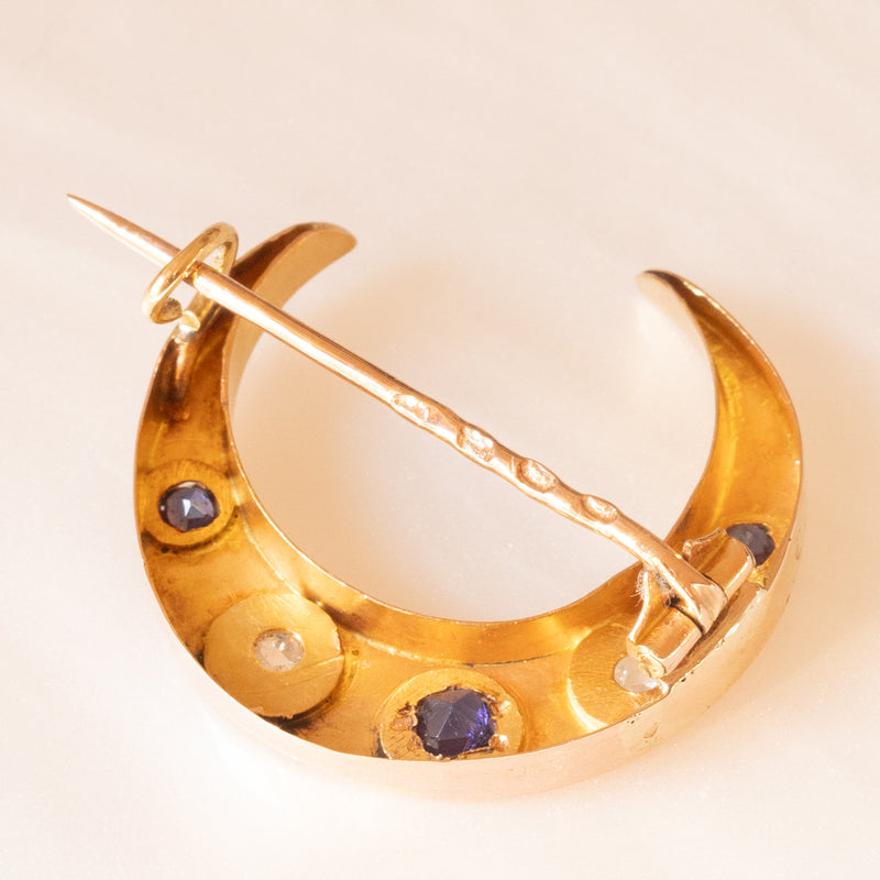 Spilla Vintage Ispirazione Sole E Luna – Tono Oro Con Strass – Gioiello Regalo Celeste