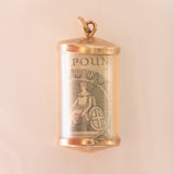 Vintage 9K Yellow Gold Plastic Cylinder Emergency Money Pendant with One Pound Note, 1978