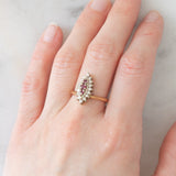 Gioiello vintage 2 in 1 e convertibile da anello a ciondolo in oro giallo e bianco 14K con rubini (0.12ctw ca.) e diamanti di taglio brillante (0.32ctw ca.), anni ‘70/‘80