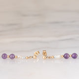 Parure vintage con collana e orecchini in oro giallo 9K con perle bianche e ametiste