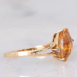 Solitario in oro giallo 9K con quarzo citrino di taglio a cuore (2.18ct ca.) e diamanti
