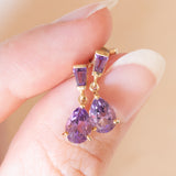 Vintage-Tropfenohrringe aus 9-karätigem Gelbgold mit Amethyst (ca. 1 ctw), 80er Jahre