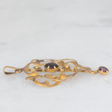 Pendente antico lavalier in oro giallo 9K con ametiste, anni ‘10/‘20