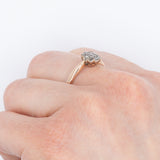 Anello a margherita antico in oro giallo 14K e argento con diamanti di taglio rosetta, primi del ‘900