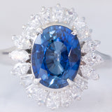 Anello ballerina in platino con zaffiro (3.02ct) e diamanti (1.20ctw), anni ‘80