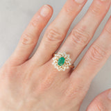 Anello ballerina vintage in oro giallo 14K con smeraldo (0.50ct ca.) e diamanti di taglio brillante e tapered (0.96ctw ca.), anni ‘80