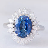 Anello ballerina in platino con zaffiro (3.02ct) e diamanti (1.20ctw), anni ‘80