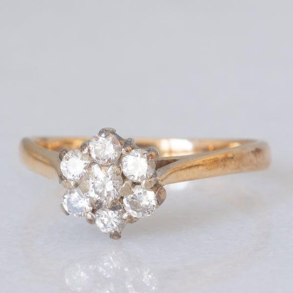 Anello a margherita vintage in oro giallo 9K con diamanti di taglio brillante (0.30ctw ca.), anno 1990