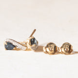 Boucles d'oreilles vintage en or jaune et blanc 9 carats avec saphirs (environ 0.36 ct) et diamants, années 70