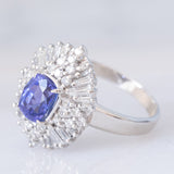 Anello ballerina vintage in platino con tanzanite (1.63ct) e diamanti (1.13ctw), anni ‘80/‘90