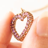 Vintage-Halskette aus 9-karätigem Gelbgold mit Herzanhänger aus 9-karätigem Gelbgold und synthetischen Rubinen, 70er Jahre