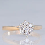 Anel vintage em ouro amarelo 9K com diamantes lapidados brilhantes (0.21ctw aprox.), ano 1977