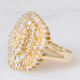 Anello ballerina vintage in oro giallo 14K con diamanti di taglio brillante e tapered (2.20ctw ca.), anni ‘80/‘90