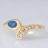 Anello a serpente vintage in oro giallo 14K con zaffiro e diamanti, anni ‘70