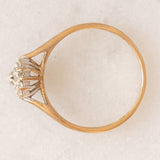 Anello a fiore vintage in oro giallo 9K con diamanti (0.10ctw ca.), anni ‘70/‘80